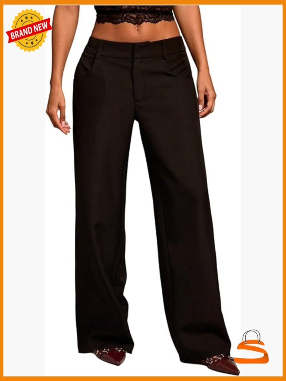 Low Rise Wide Leg Dress Pants Business Casual Work Trousers Straight Slacks